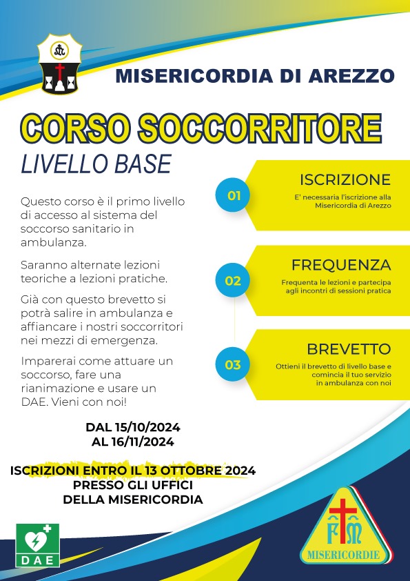 Nuovo corso soccorritori livello base alla Misericordia di Arezzo